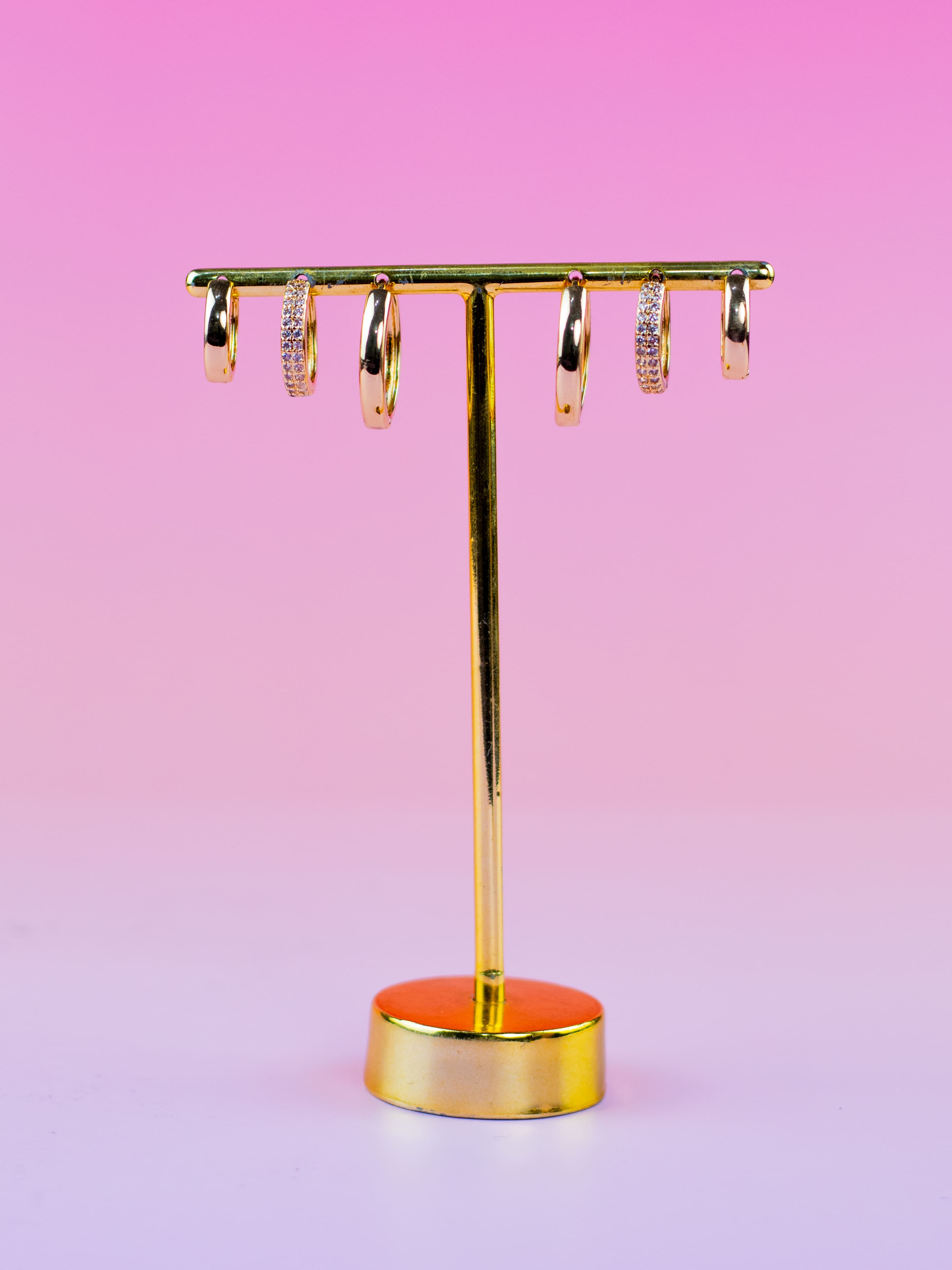 Brinco Trio de Argolinha de Zircônia com Metal Liso Dourado