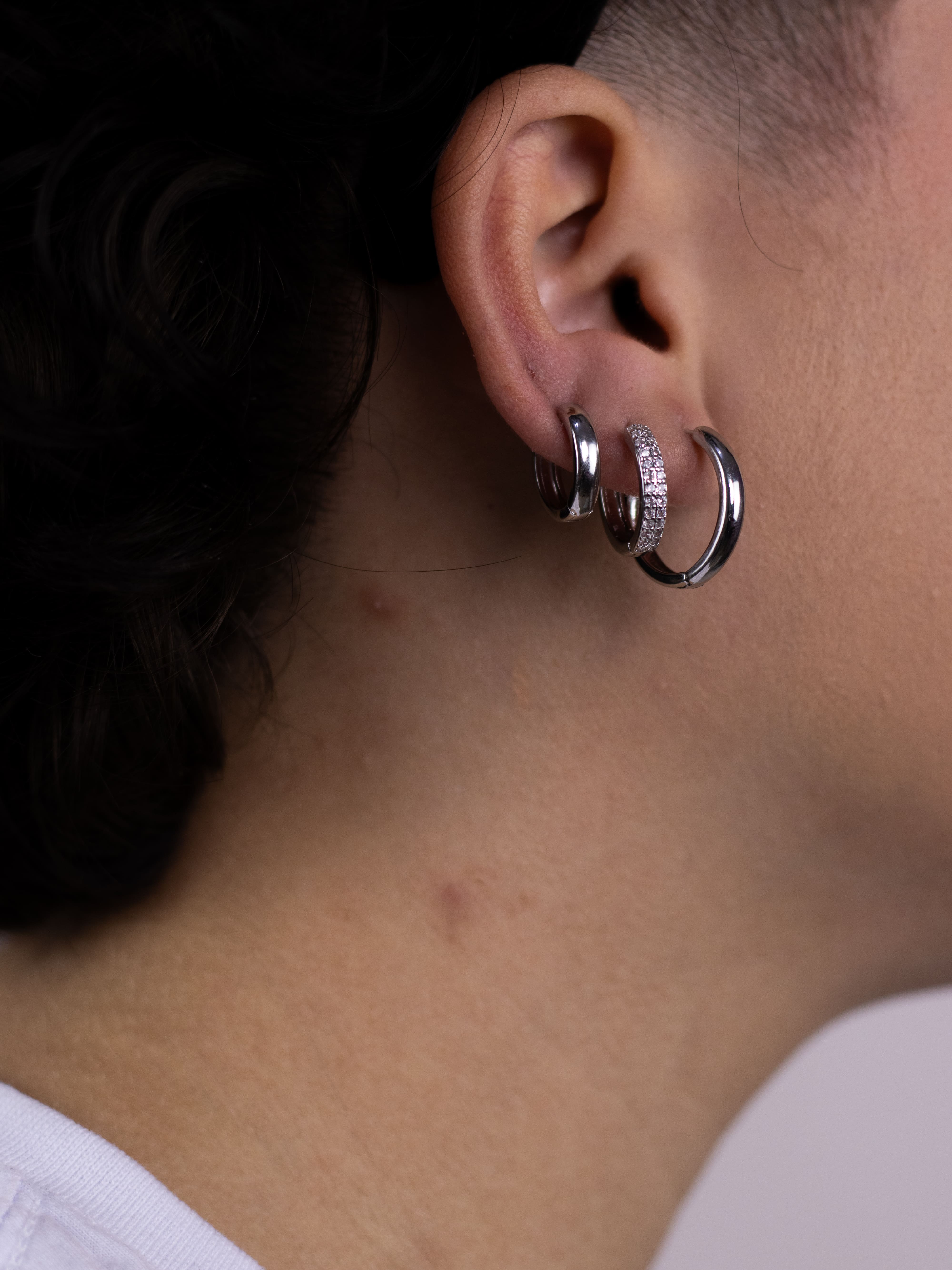 Brinco Trio de Argolinha de Zircônia com Metal Liso Prata