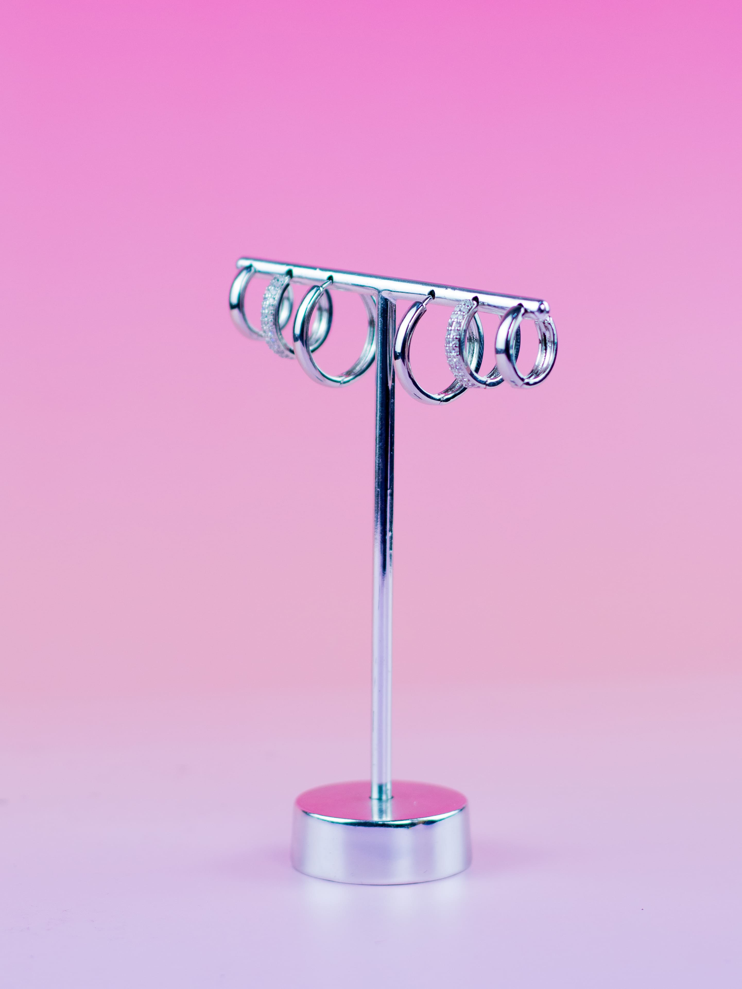 Brinco Trio de Argolinha de Zircônia com Metal Liso Prata