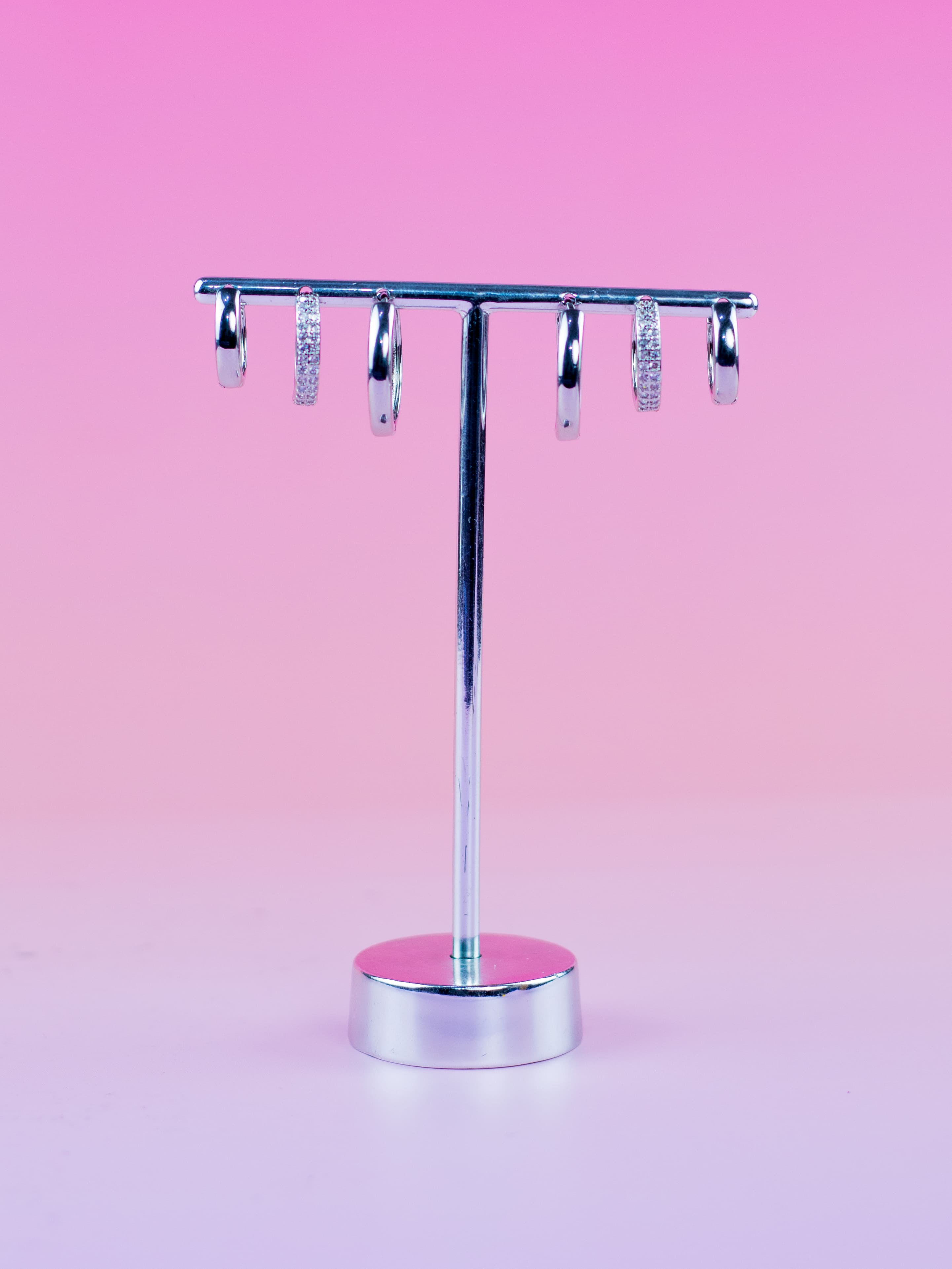 Brinco Trio de Argolinha de Zircônia com Metal Liso Prata