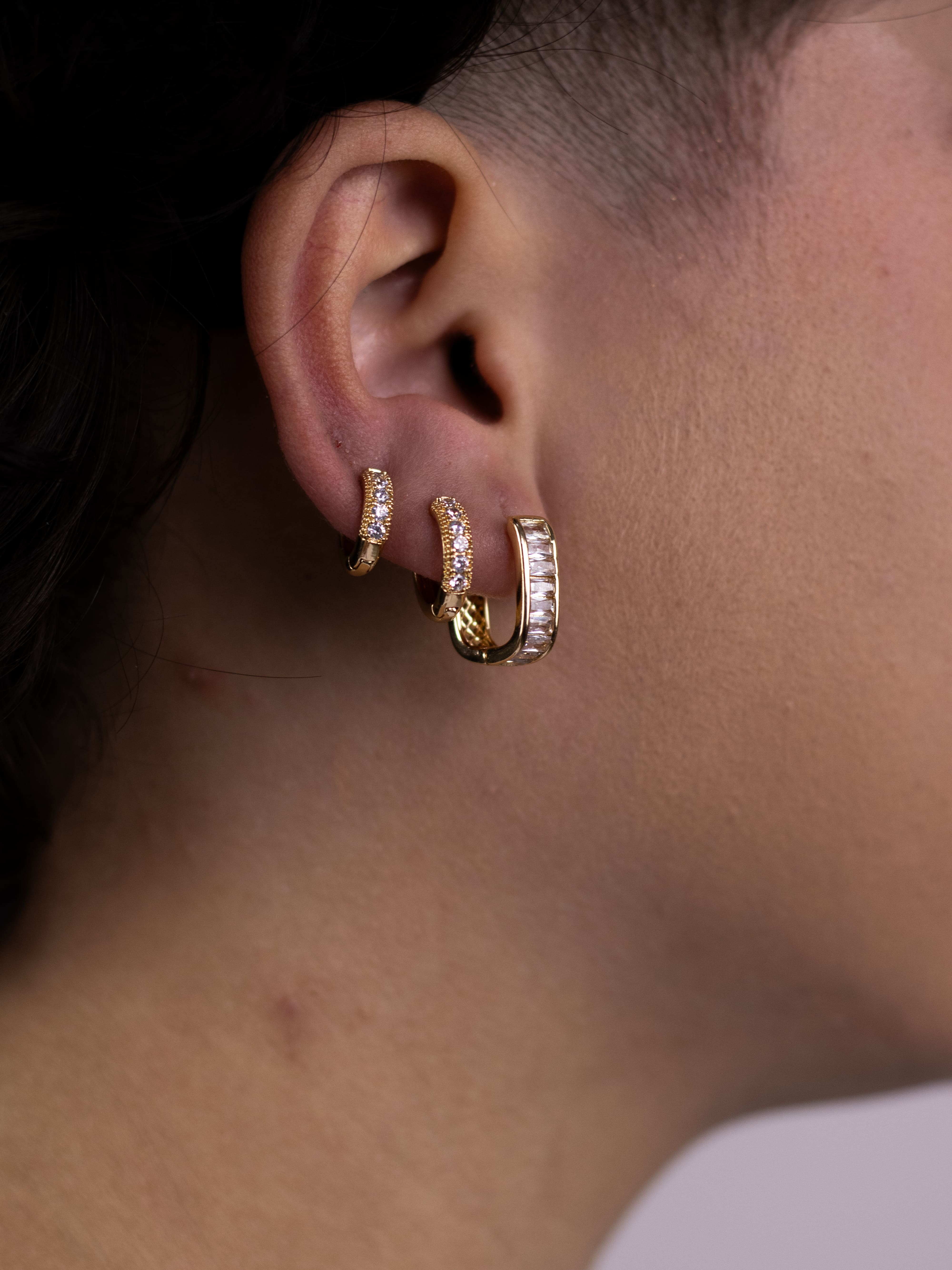 Brinco Trio Argolinha de Zircônia Dourado