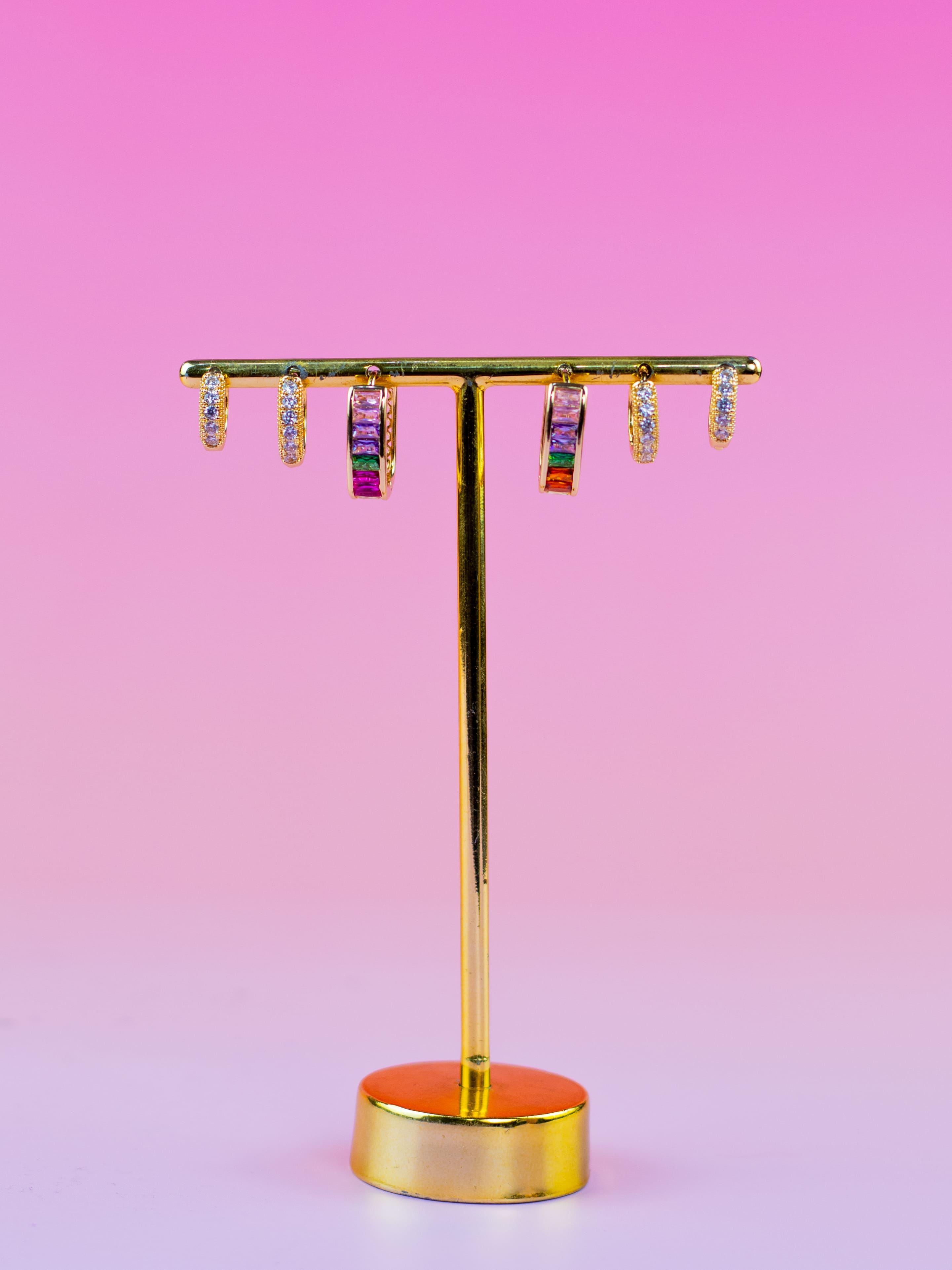 Brinco Trio Argolinha de Zircônia Dourado Colorido