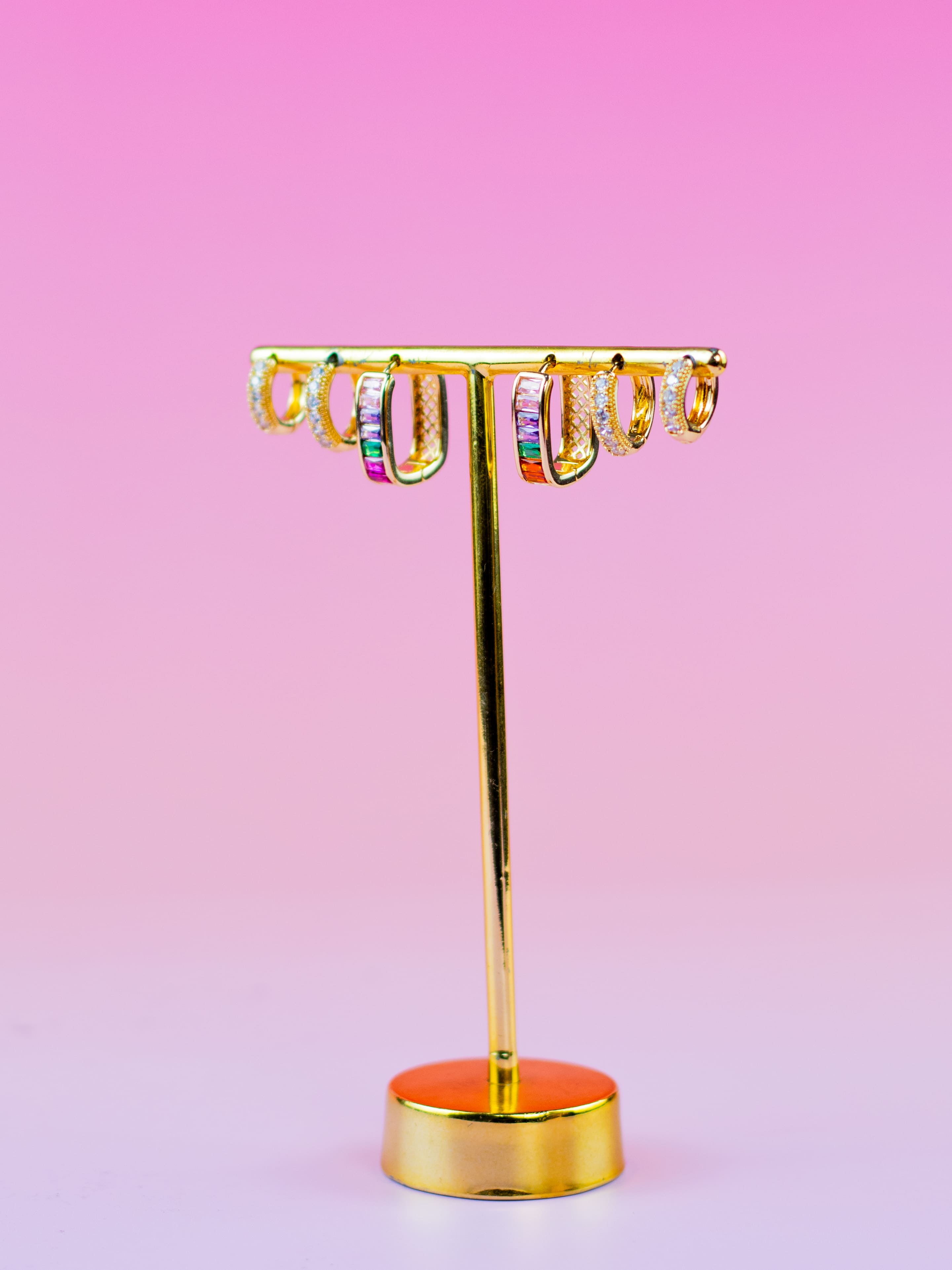 Brinco Trio Argolinha de Zircônia Dourado Colorido