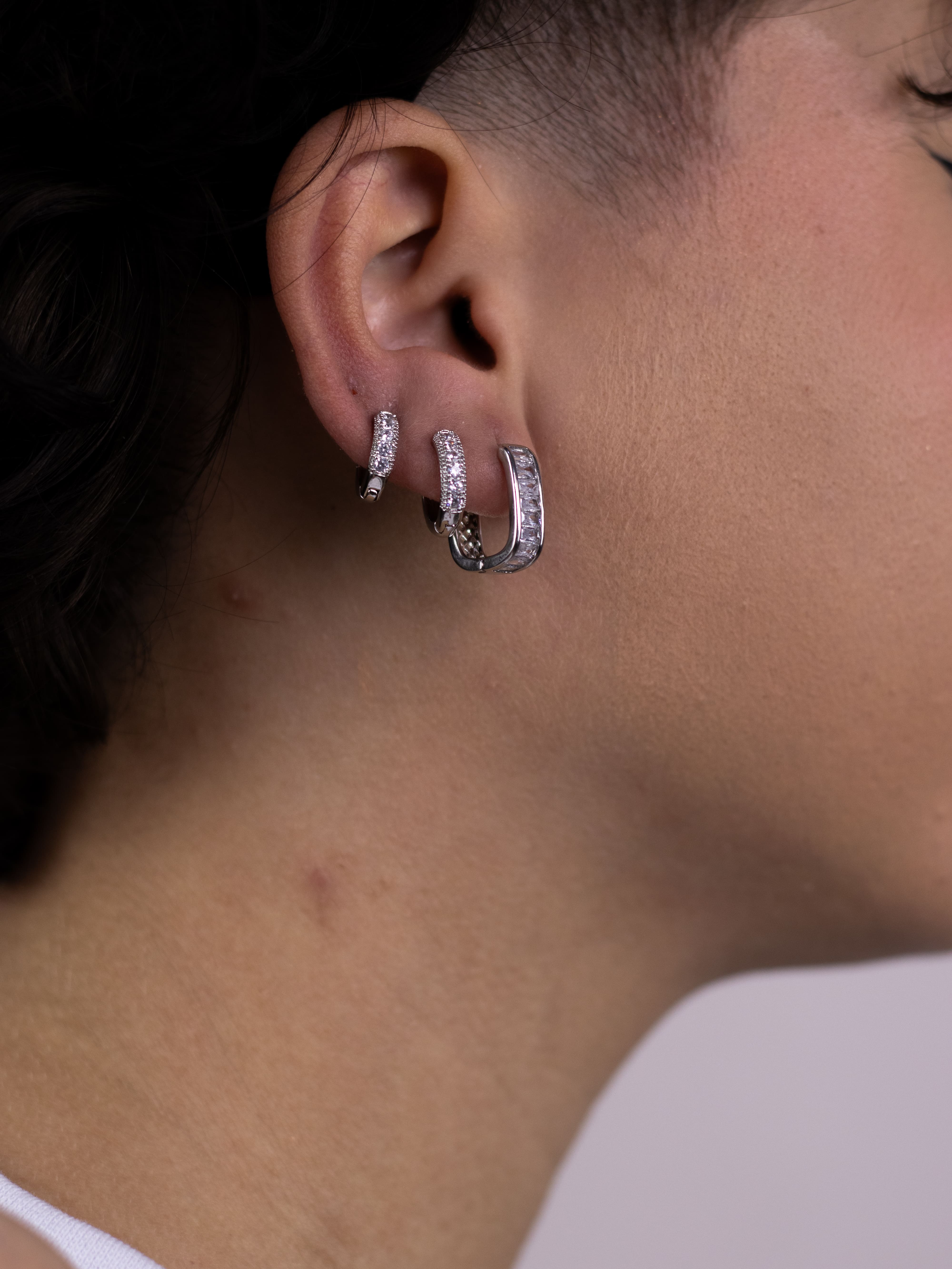 Brinco Trio Argolinha de Zircônia Prata