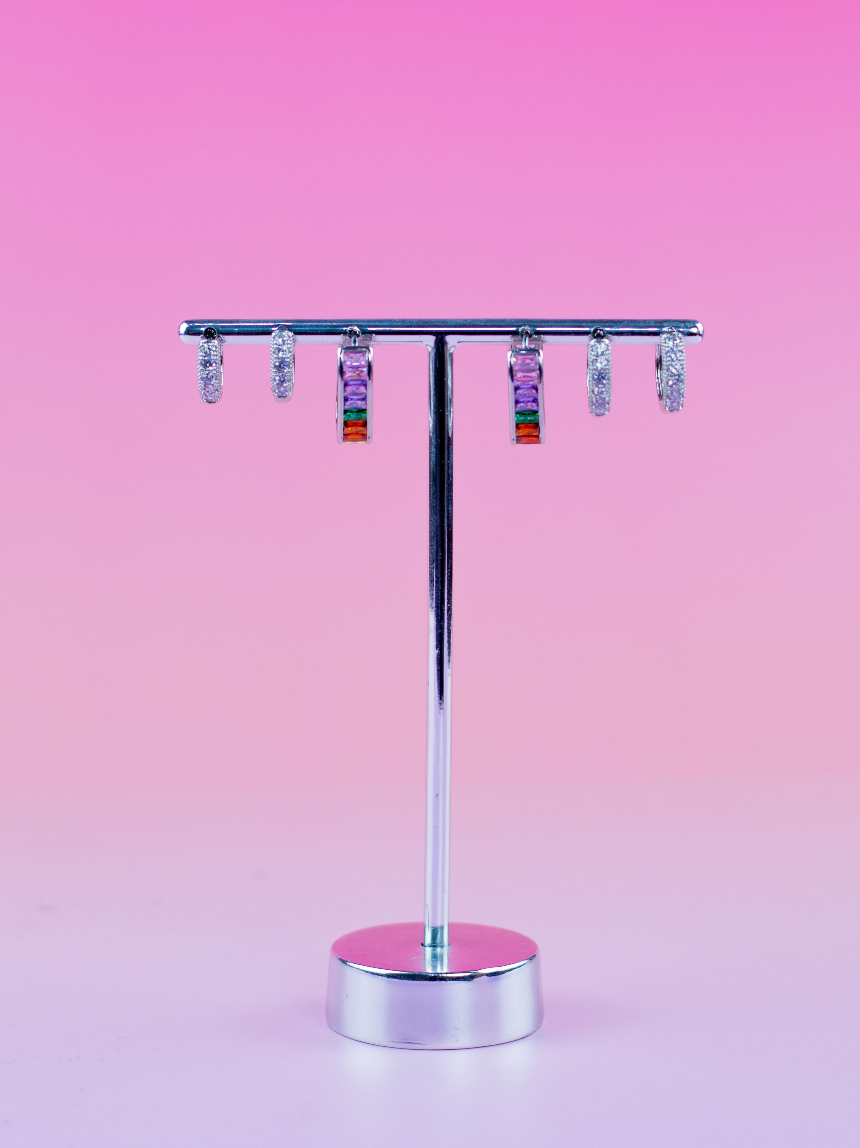 Brinco Trio Argolinha de Zircônia Prata Colorido