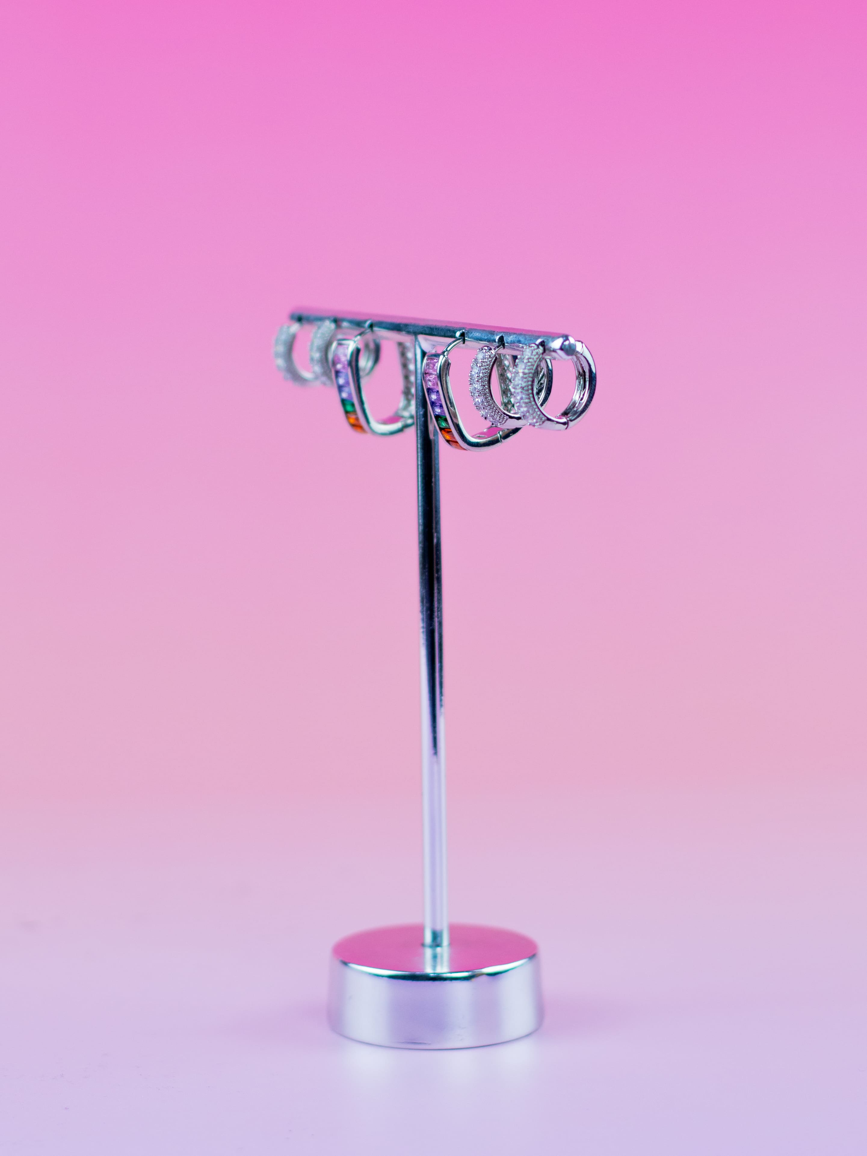 Brinco Trio Argolinha de Zircônia Prata Colorido