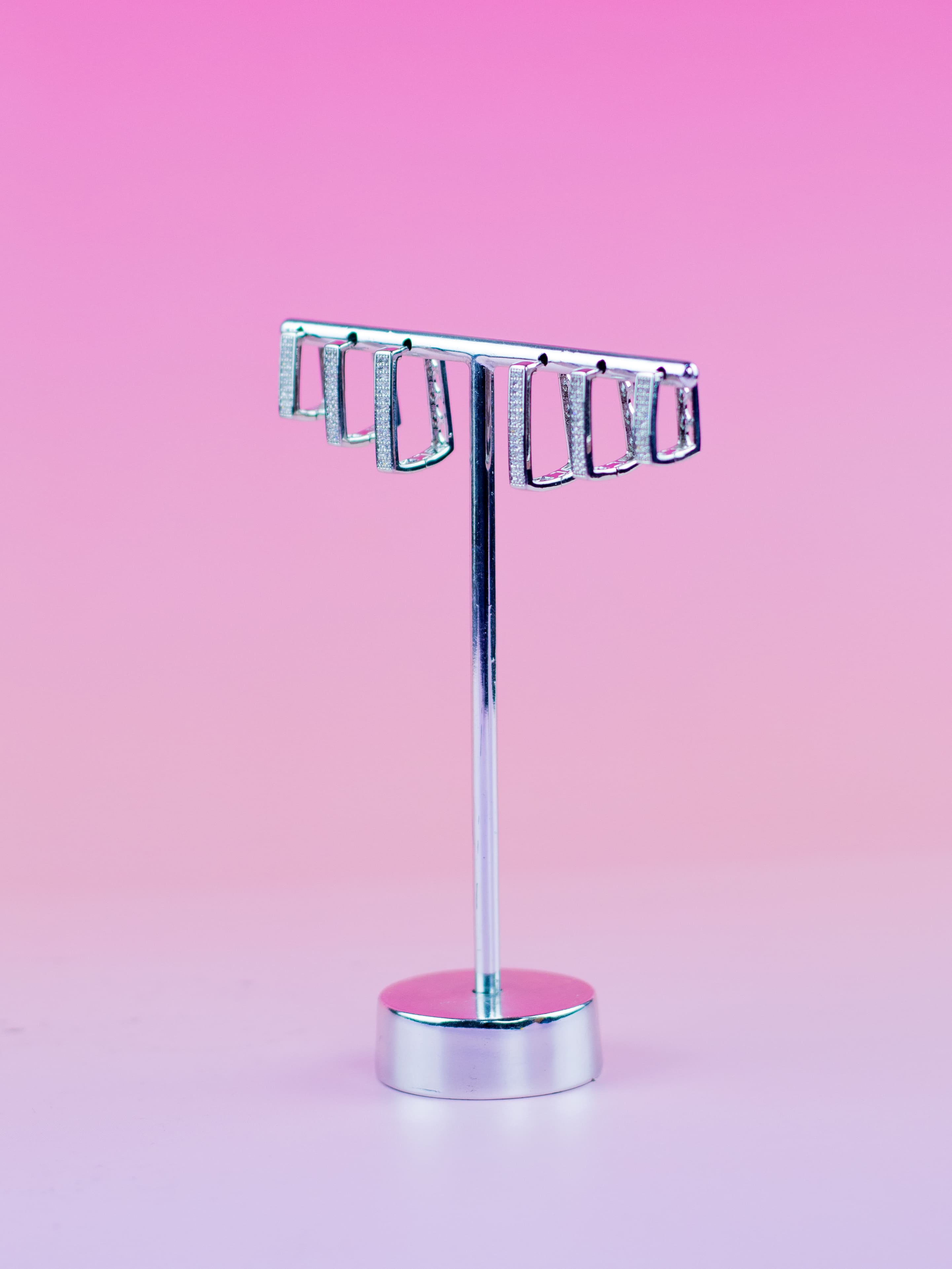 Brinco Trio de Argolinha Prata com Zircônia Quadrada