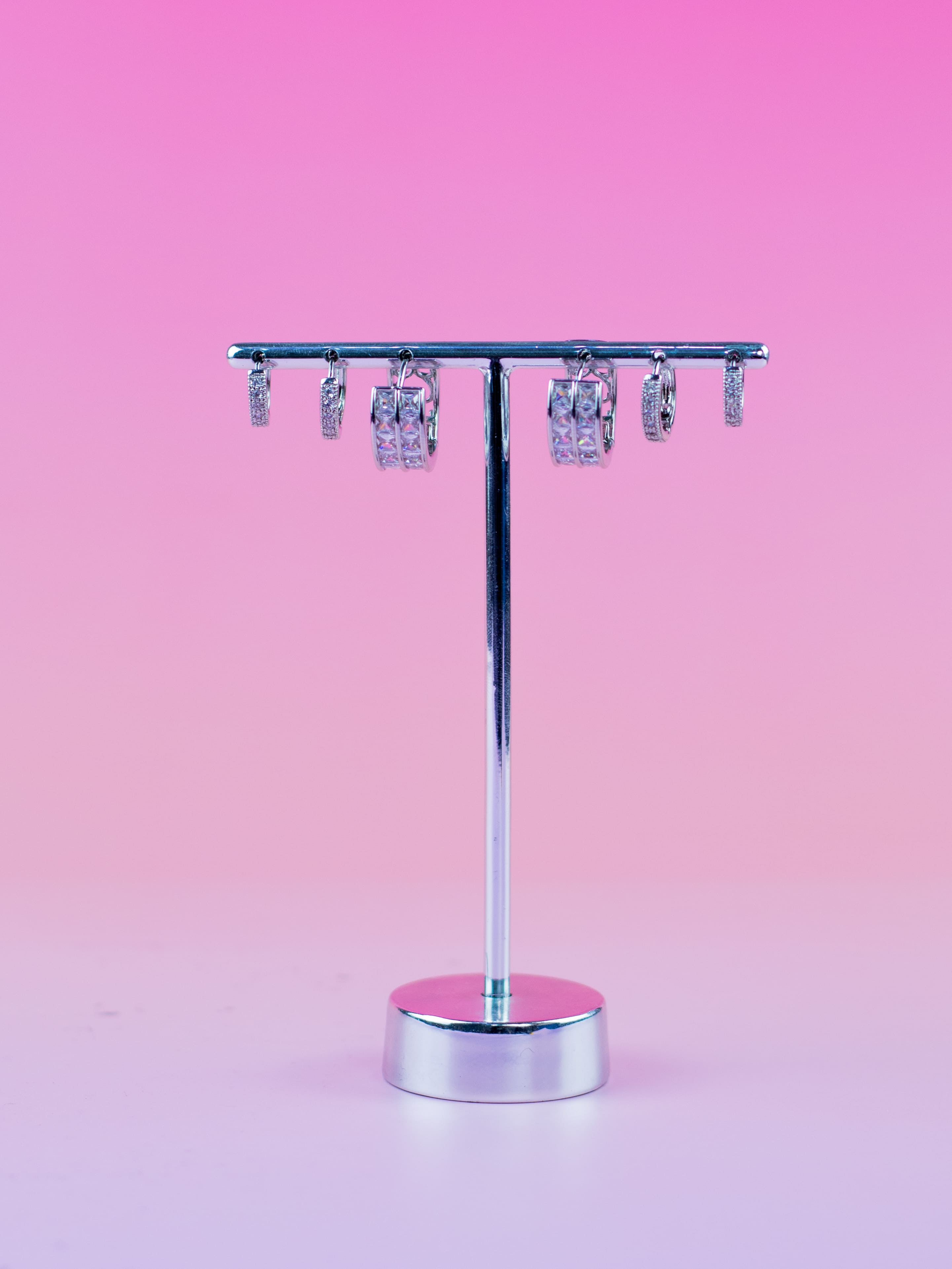 Brinco Trio de Argolinha Prata com Zircônia Dupla