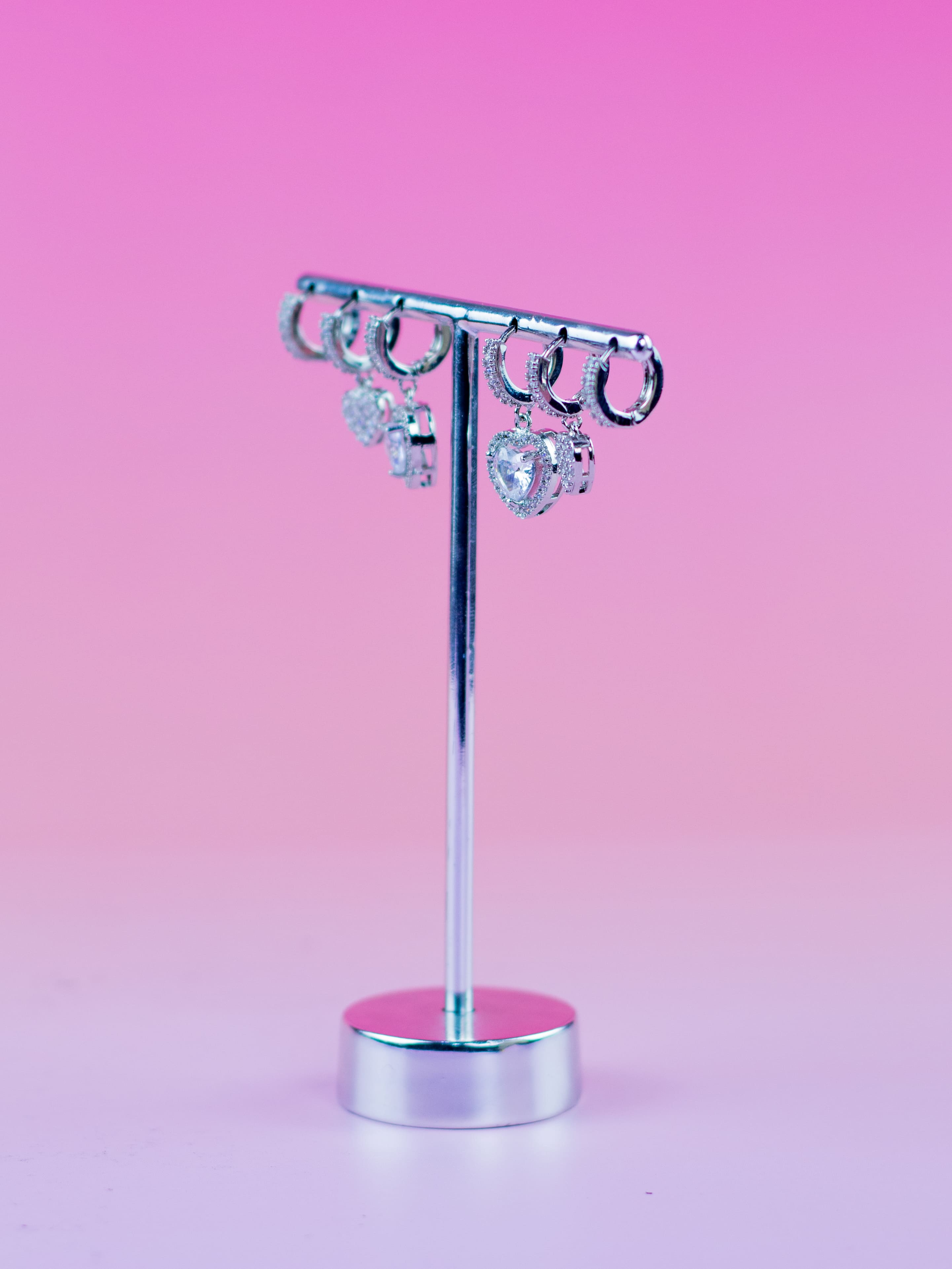 Brinco Trio De Argolinha Prata Com Pingente de Coração com Zircônia