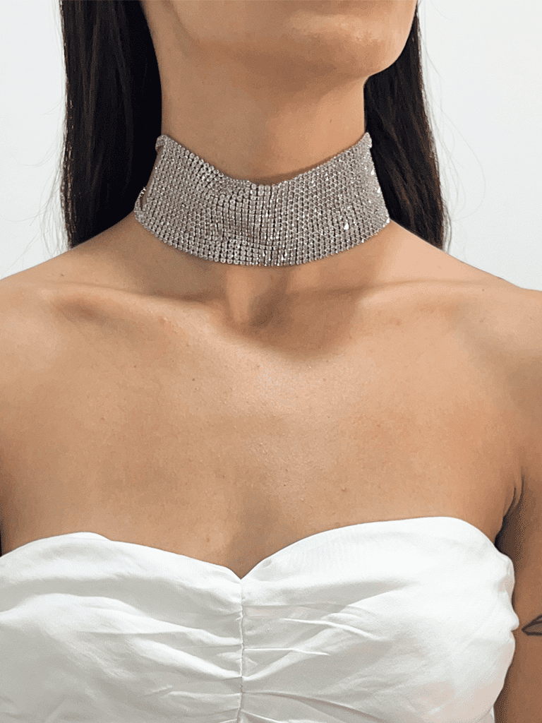 Colar Choker de Faixa com Strass