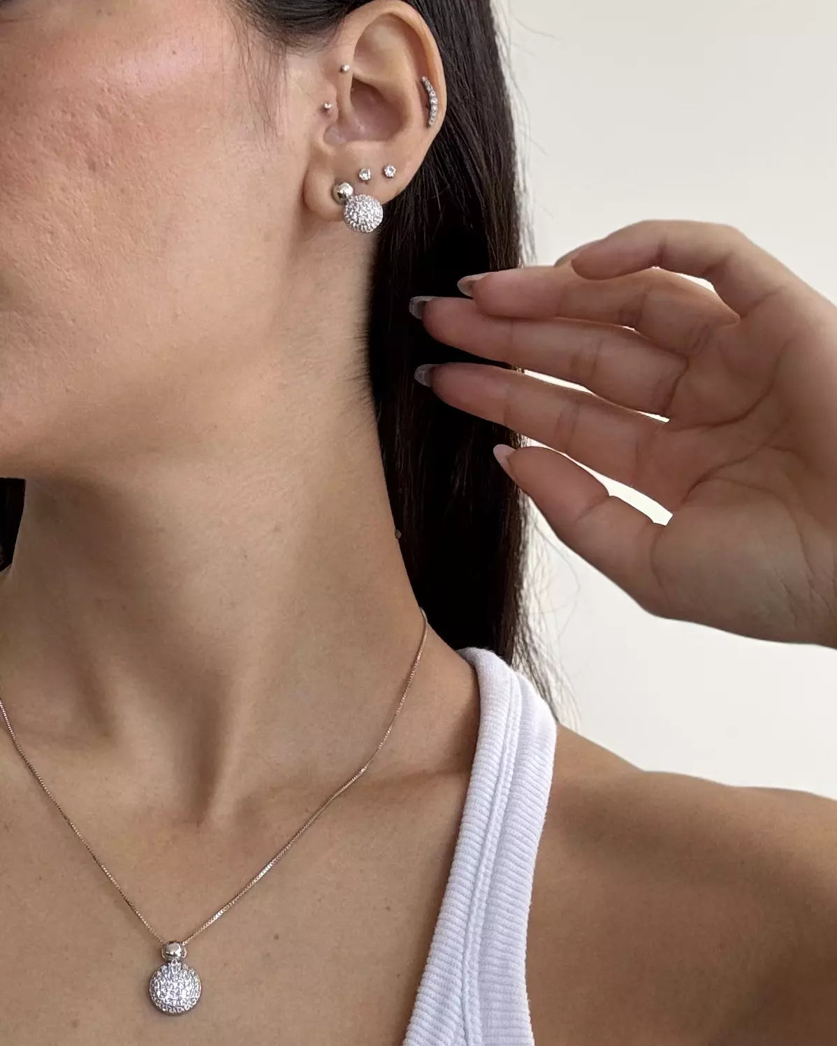 Conjunto Brinco E Colar Bola Cravejada