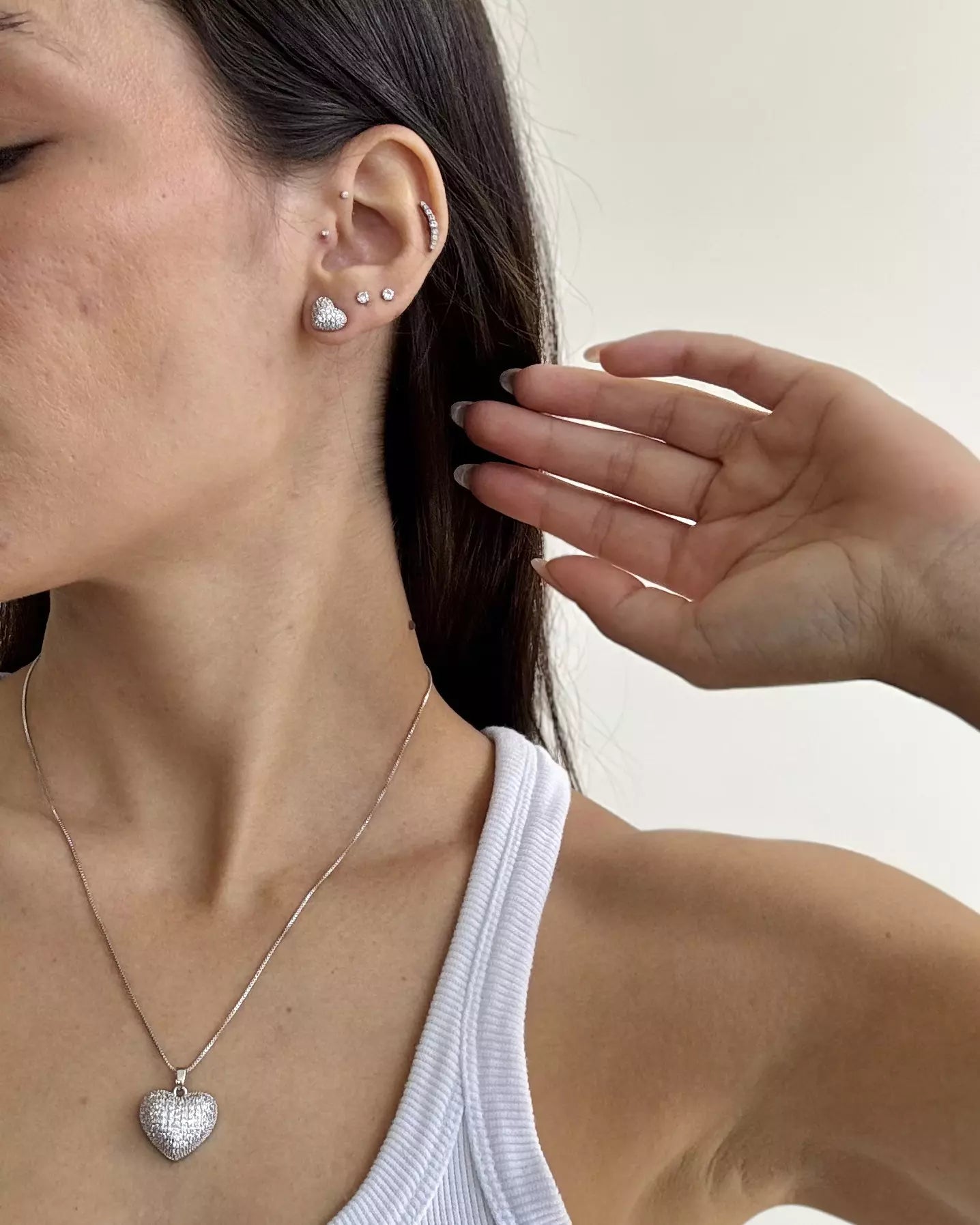 Conjunto Brinco e Colar Coração Cravejado