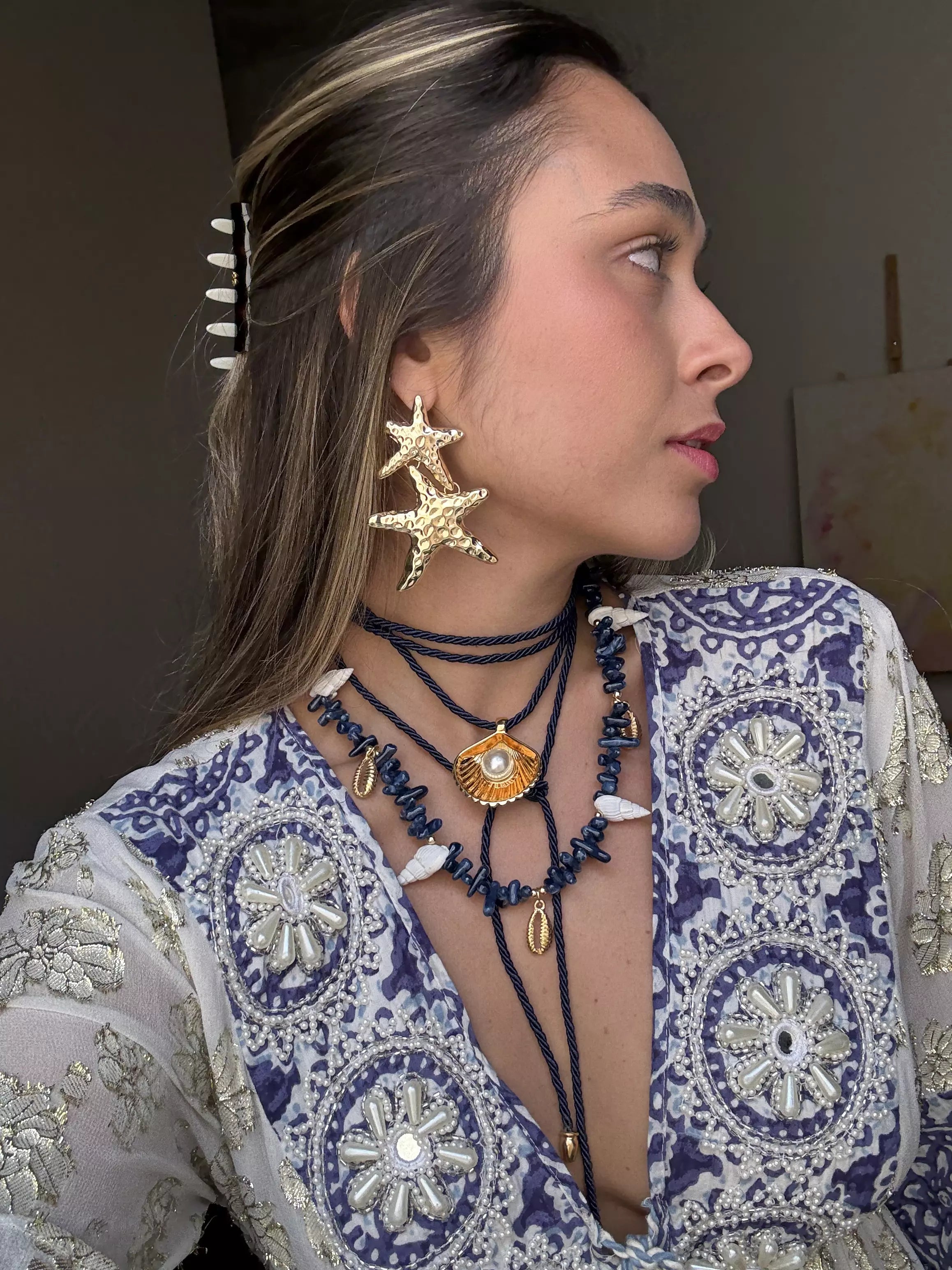 Brinco Duplo Estrela do Mar Dourado