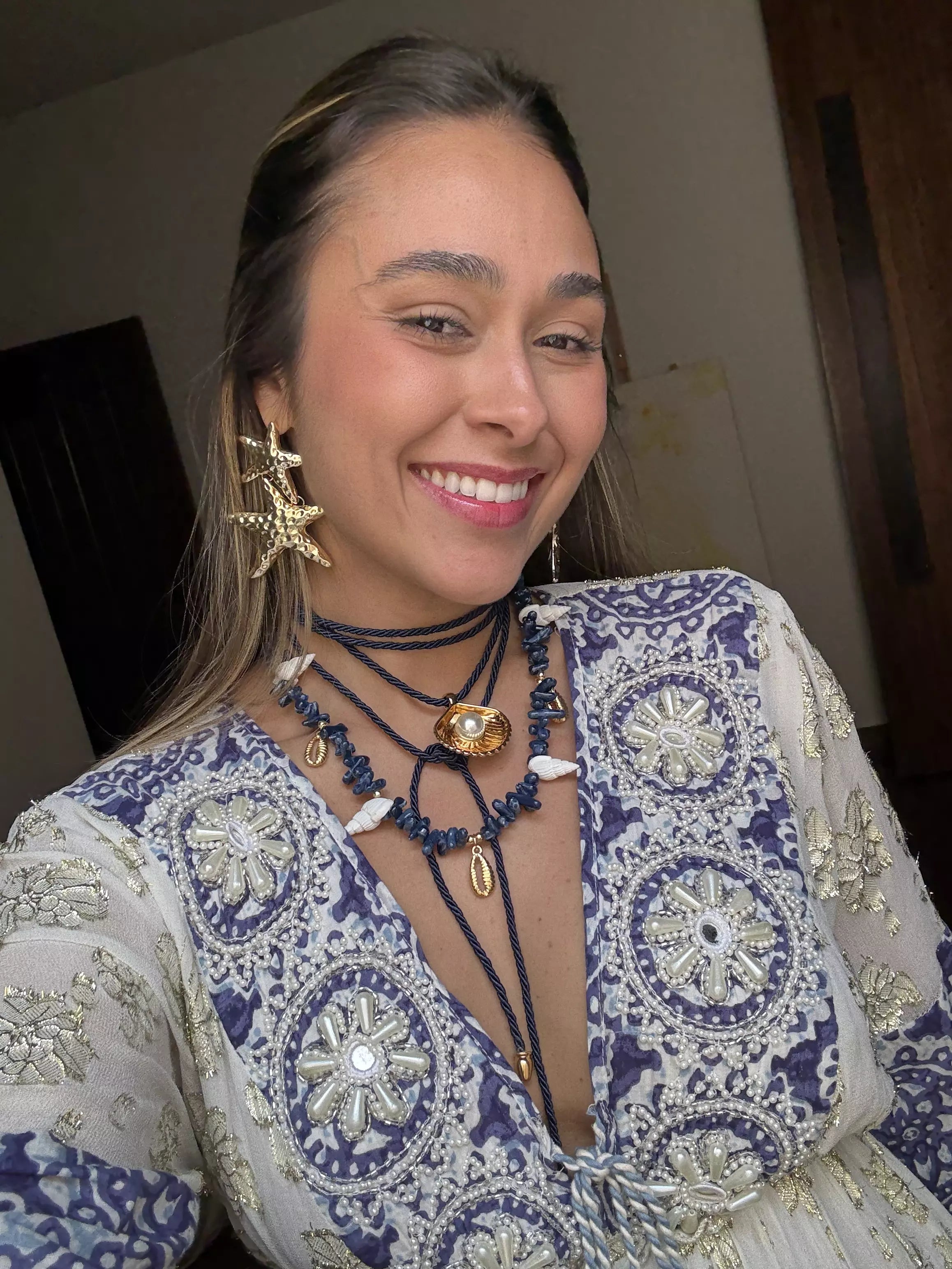 Brinco Duplo Estrela do Mar Dourado