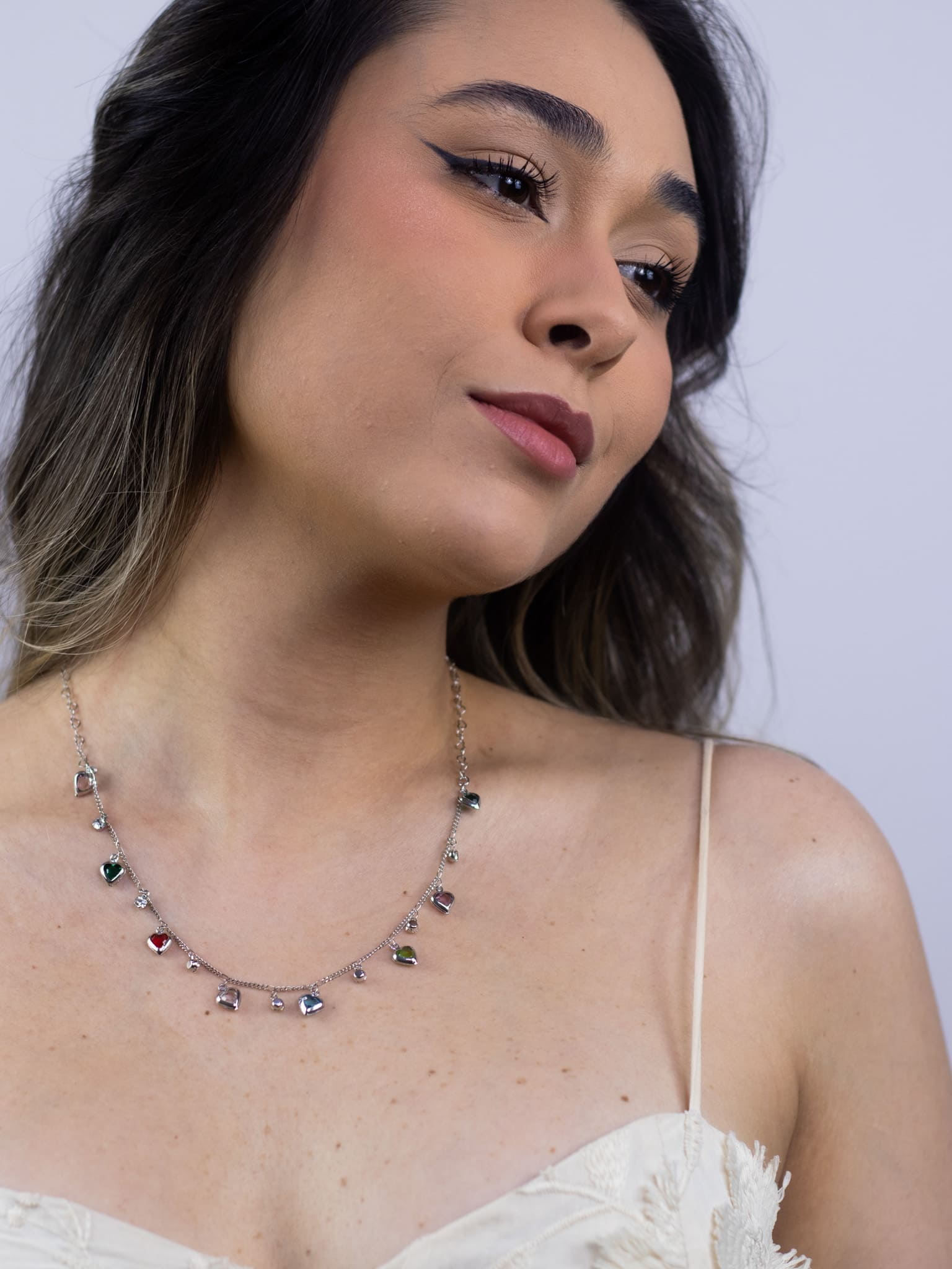 Choker com Pingente de Coração com Cristal Colorido