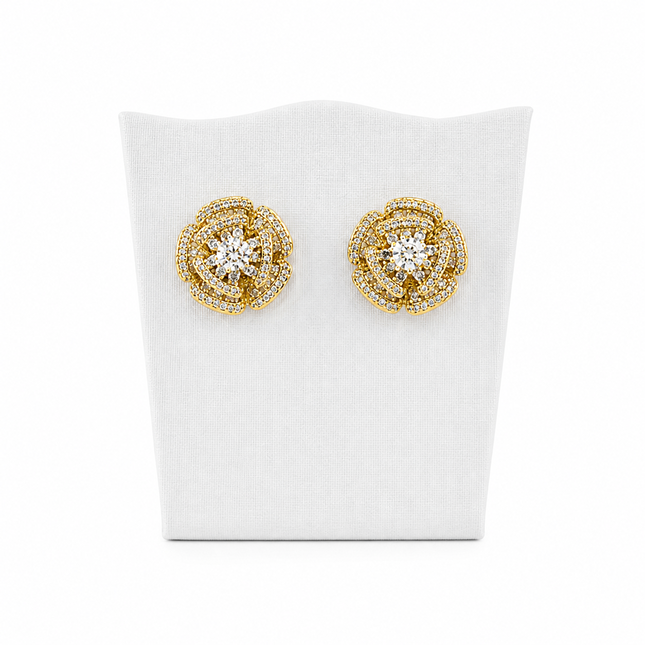 Brinco Base de Flor Dourado com Zircônia
