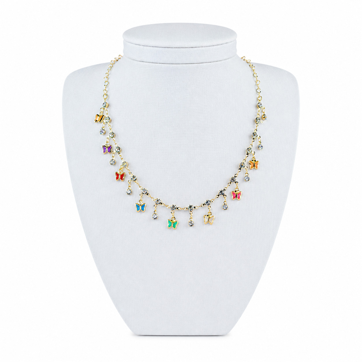 Choker Borboleta Colorida com Cristal Banhado a Ouro 18k