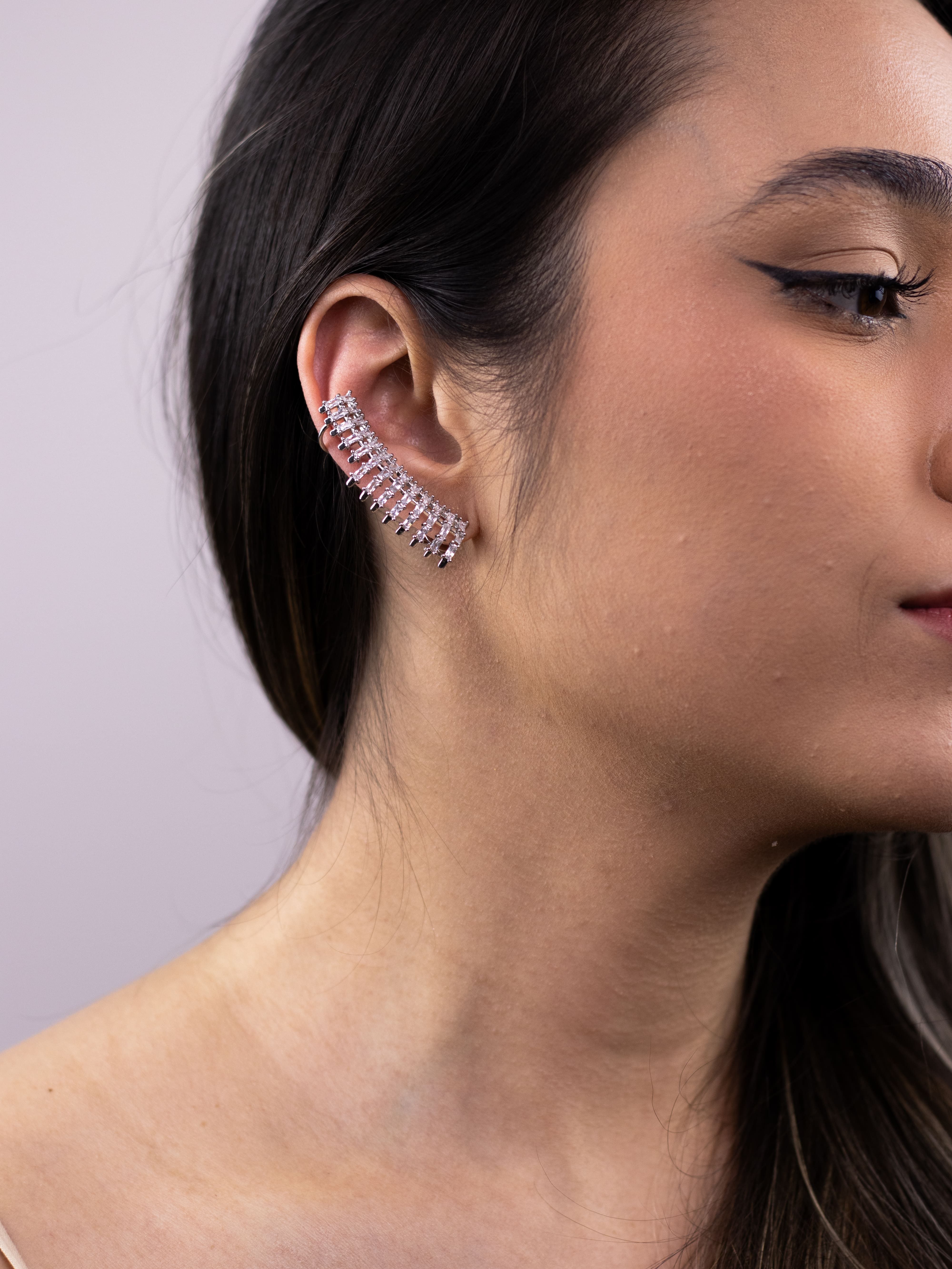 Brinco Earcuff Prata com Cristal