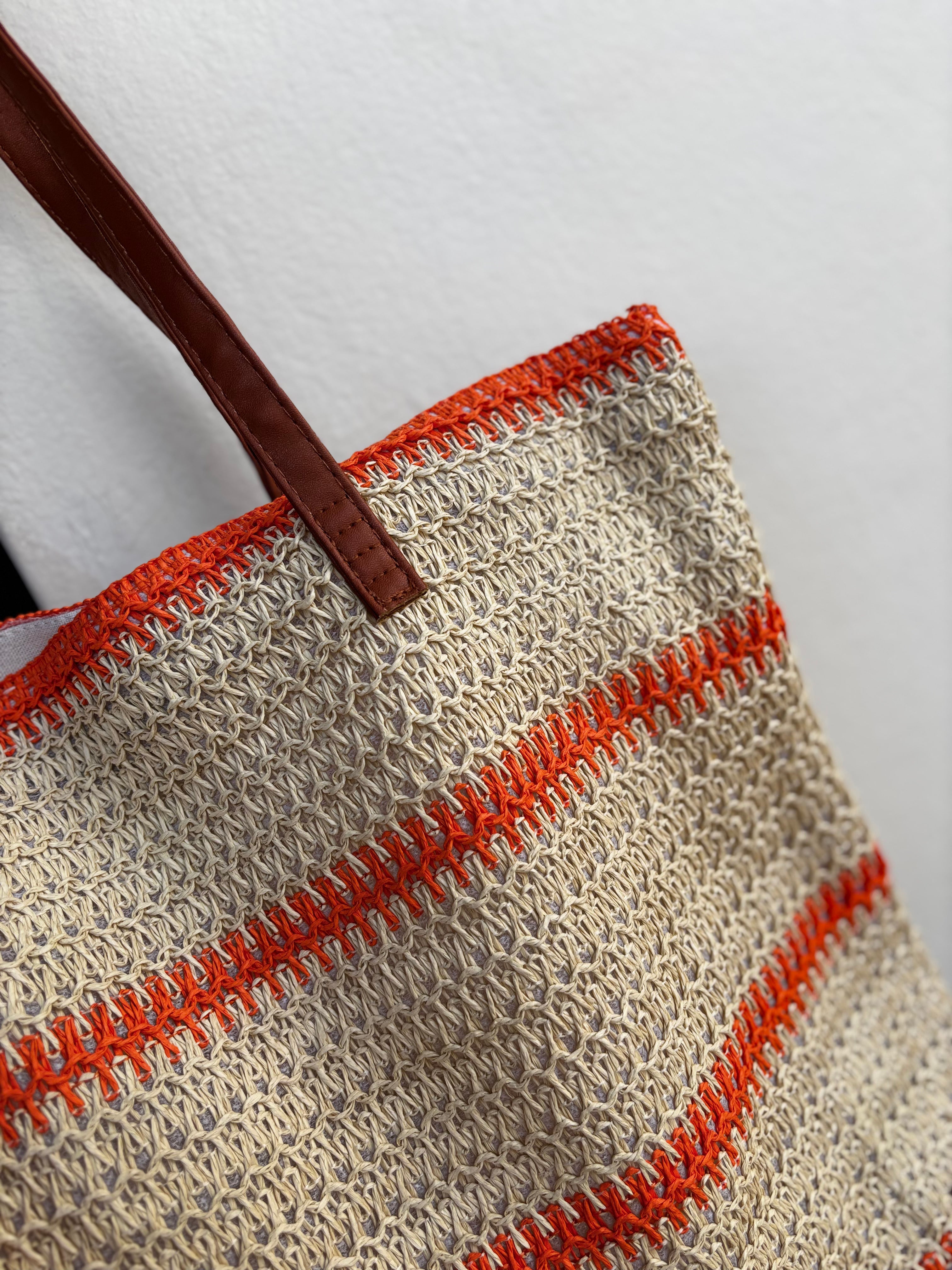 Bolsa De Praia Em Palha Com Alças de Couro