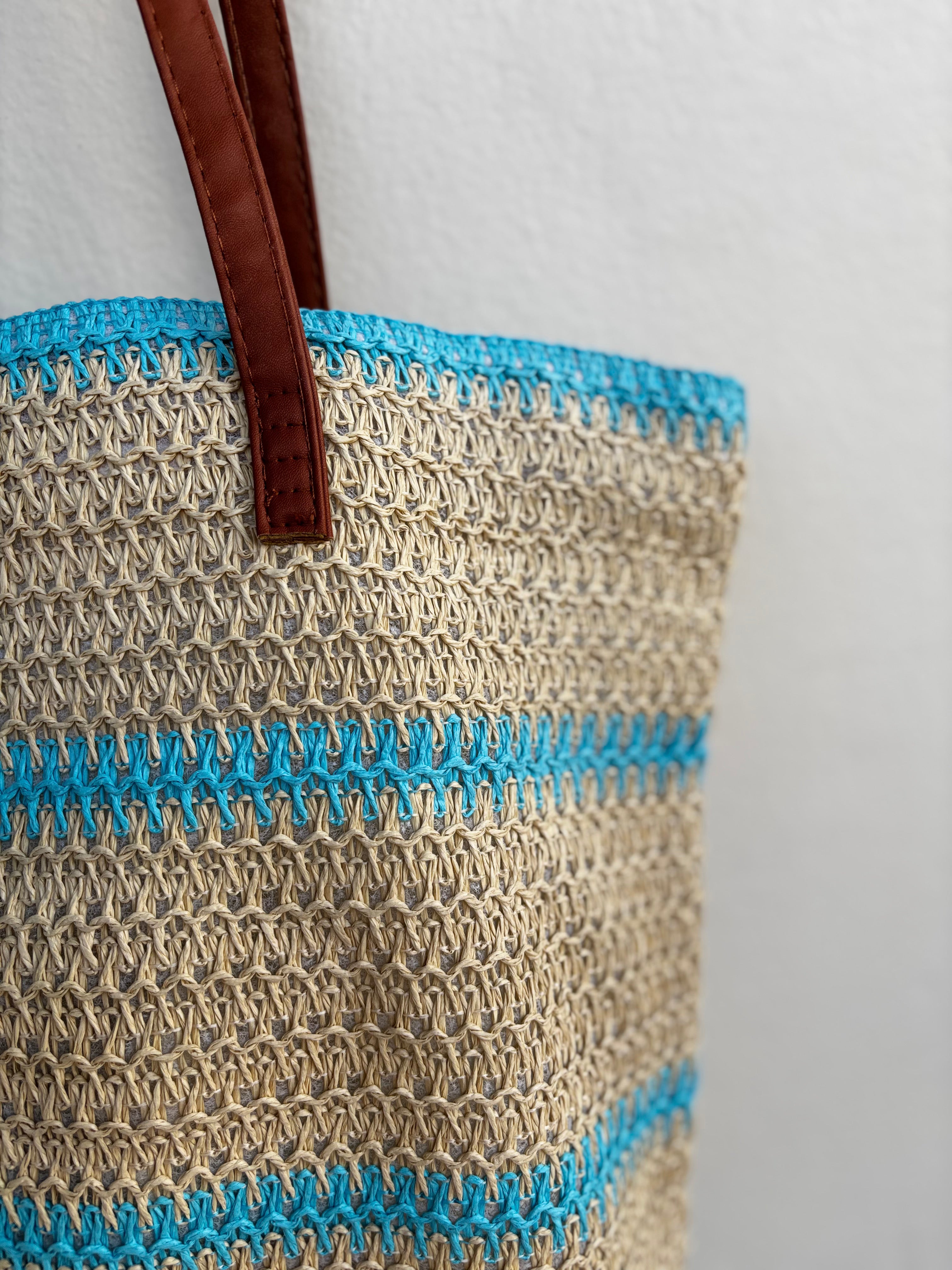 Bolsa De Praia Em Palha Com Alças de Couro