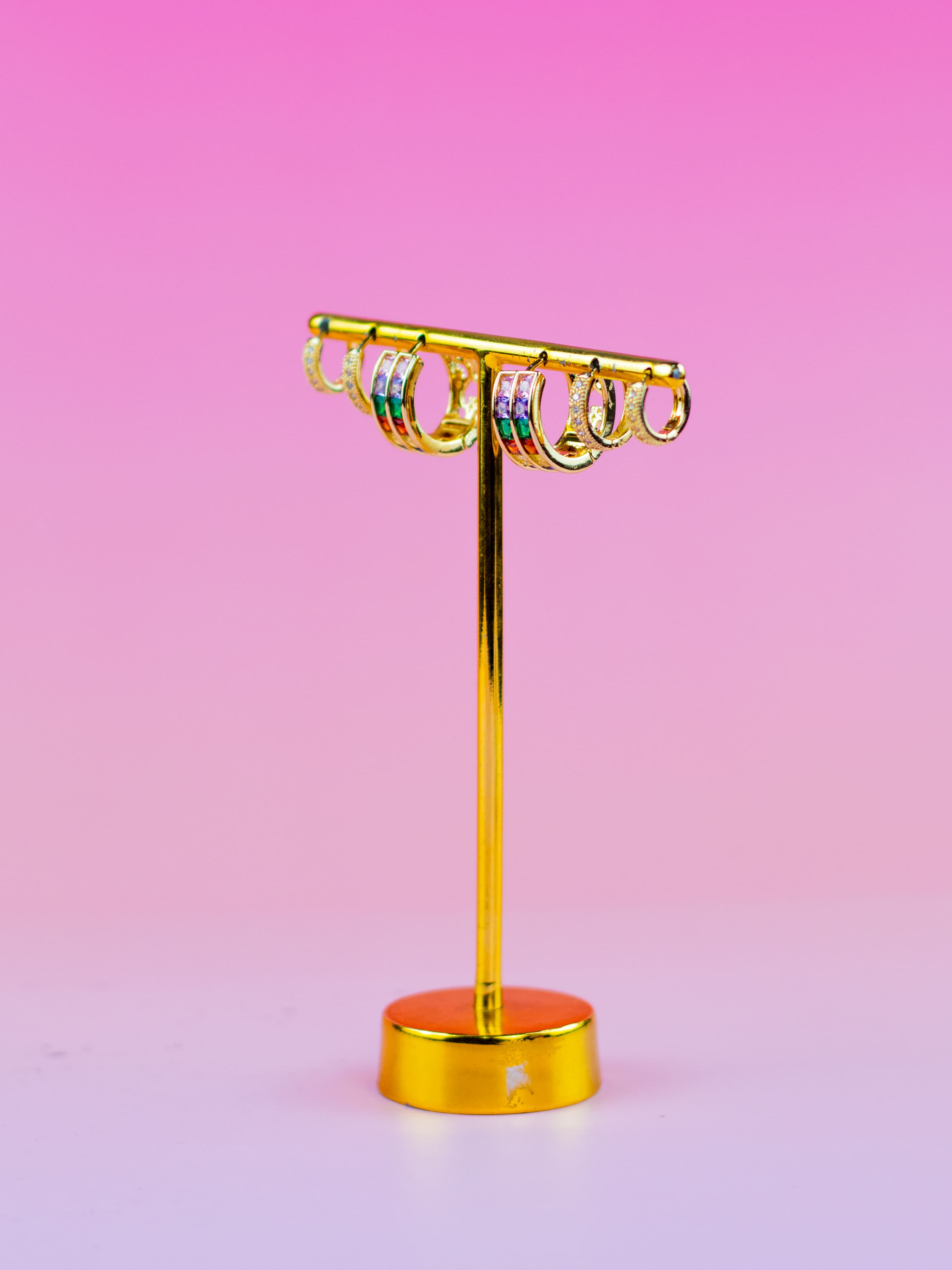 Brinco Trio de Argolinha Dourado com Zircônia Colorida Dupla